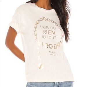 Anine Bing Ringo Tee N Gold With Foil French Print Chain Details Gold Stitching